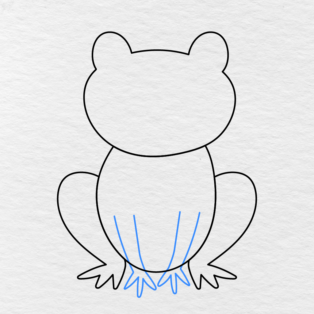 Step 4 Showing Two Curved Front Legs And Pointed Feet Added Inside The Frog’s Body.