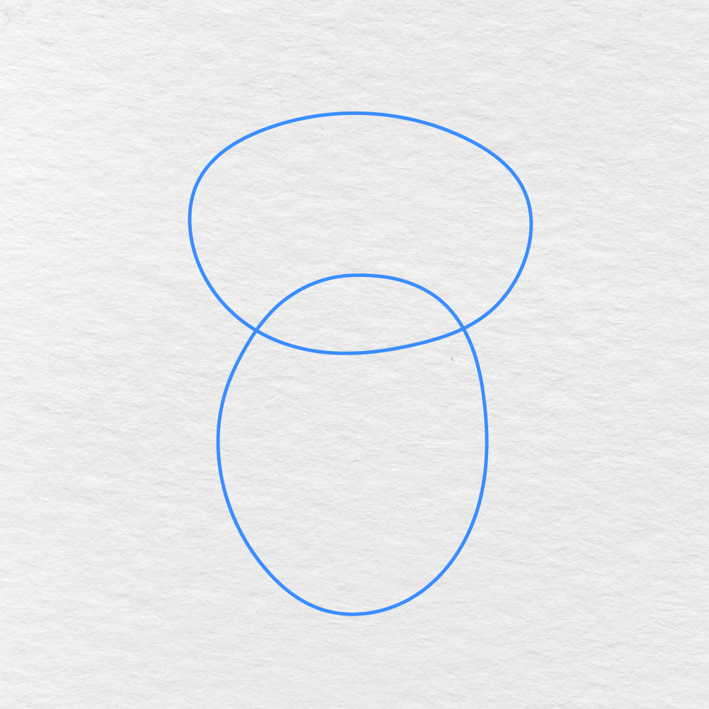 Step 1 Showing Two Overlapping Oval Guides Drawn For The Frog’s Head And Body.