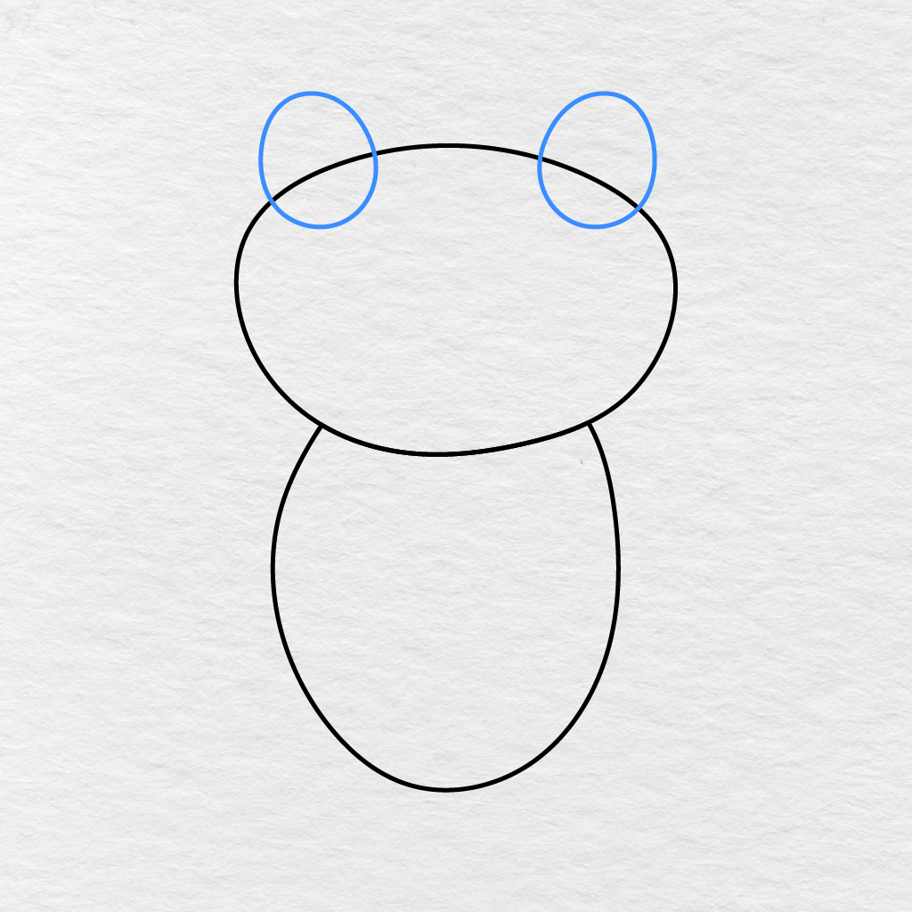 Step 2 Showing The Frog’s Wide Head Outline With Two Rounded Eye Bumps.