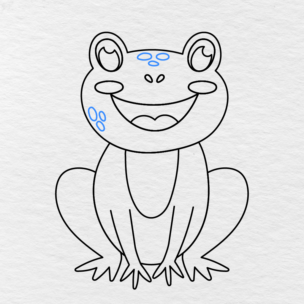 Step 12 Showing Oval Spots Added Across The Frog’s Forehead And Left Side Of Its Face.