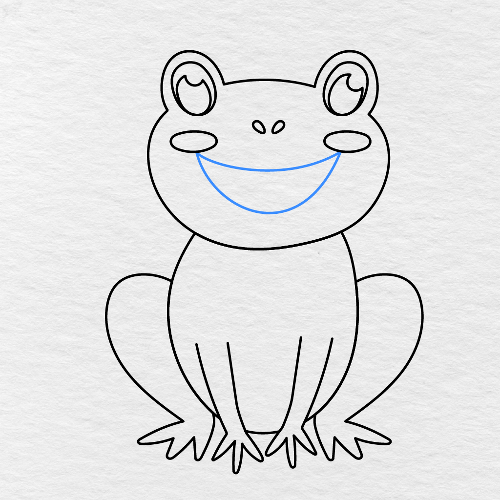 Step 9 Showing A Large Smiling Mouth Drawn Between The Frog’s Cheeks.