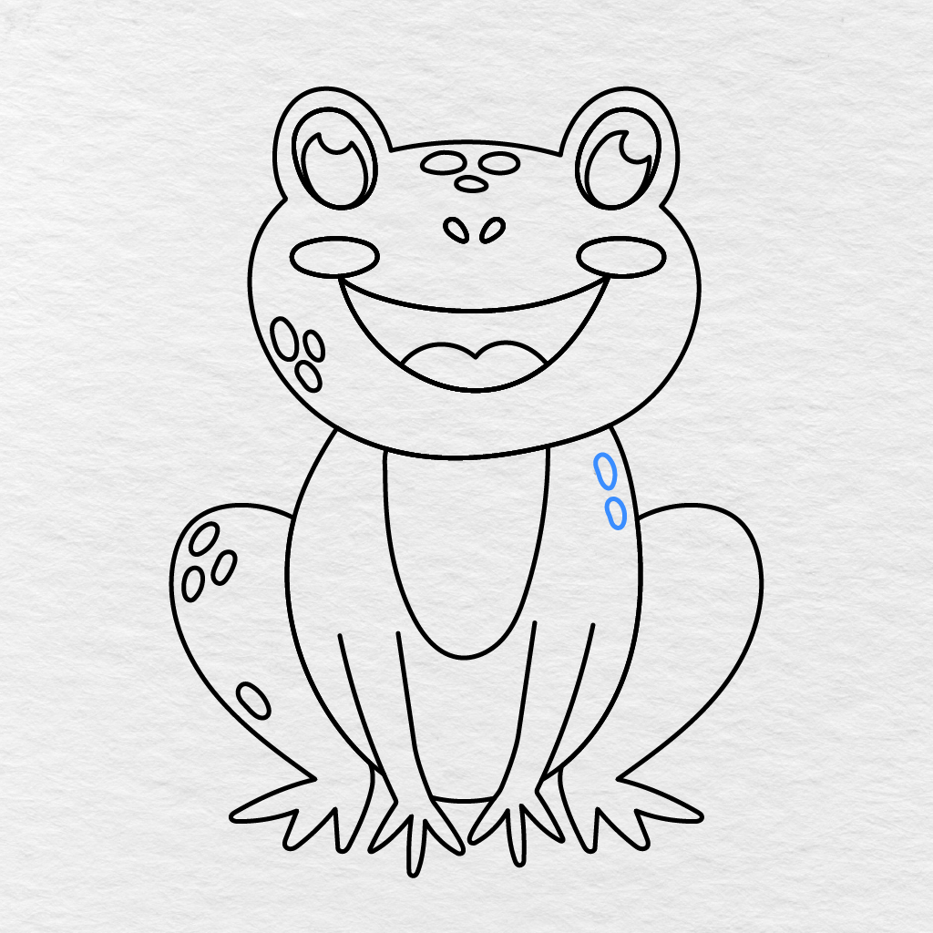 Step 14 Showing Two Oval Spots Added Along The Right Side Of The Frog’s Body.
