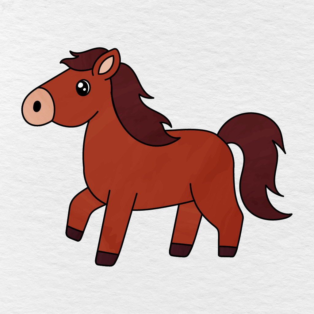 Step 13 Showing The Finished Horse Colored Reddish Brown, Light Peach, Dark Burgundy, And Brown.