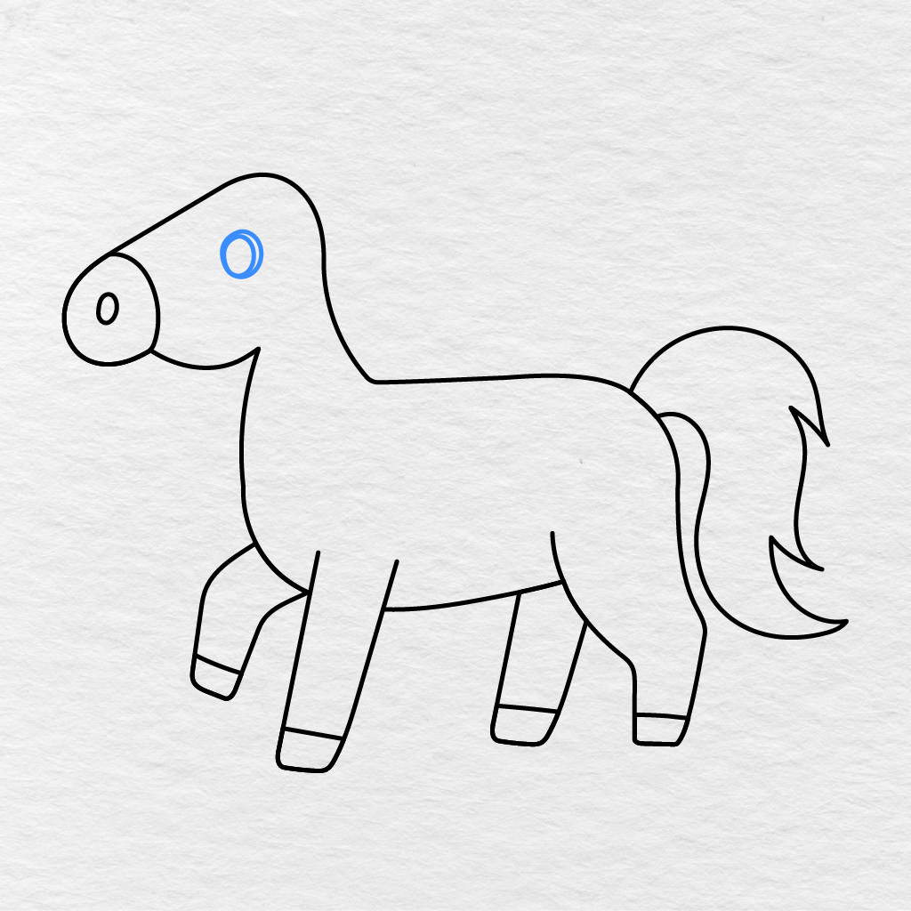 Step 8 Showing A Small Oval Eye Added Above The Horse’s Muzzle.