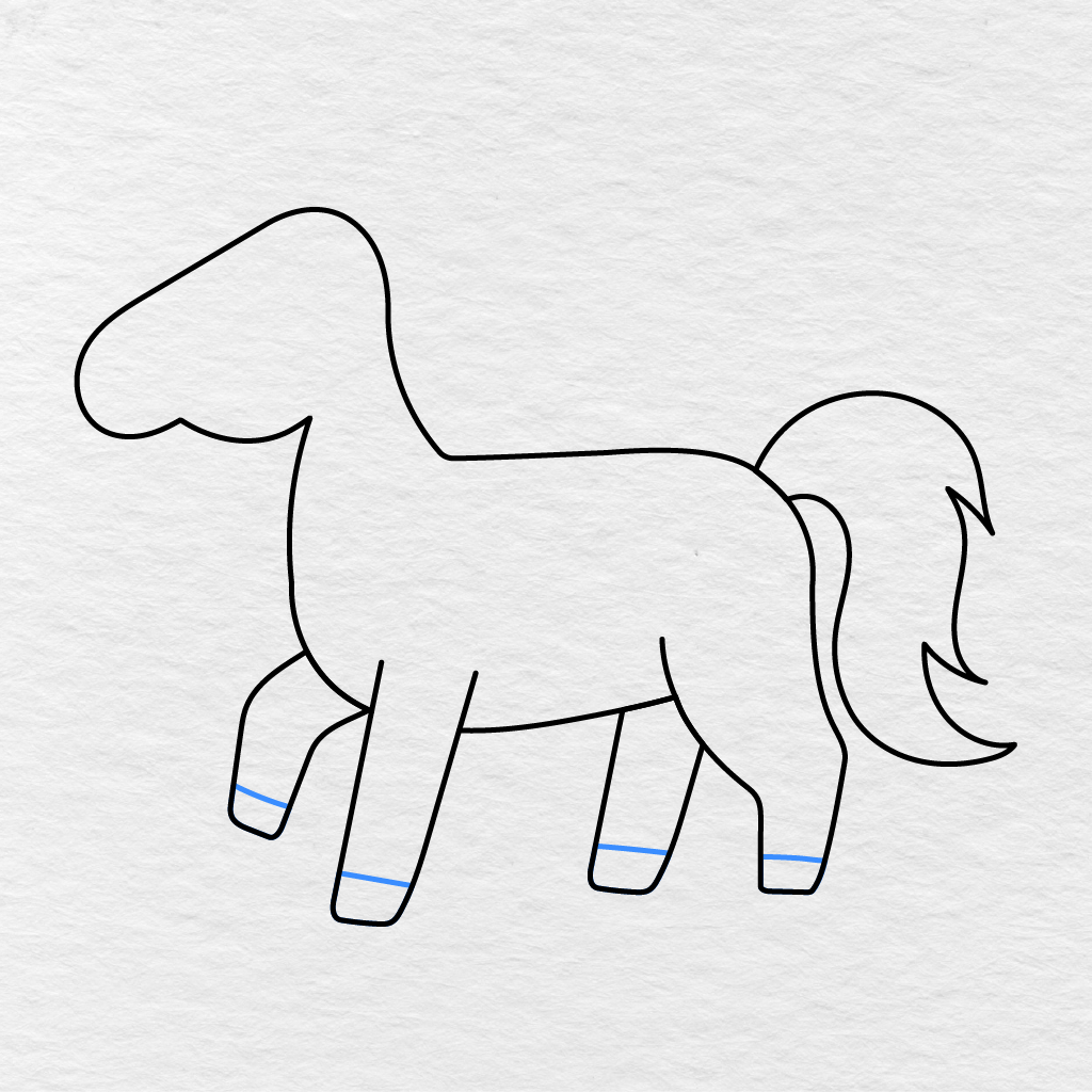 Step 6 Showing Short Lines Added Near The Bottom Of All Four Legs To Form The Hooves.