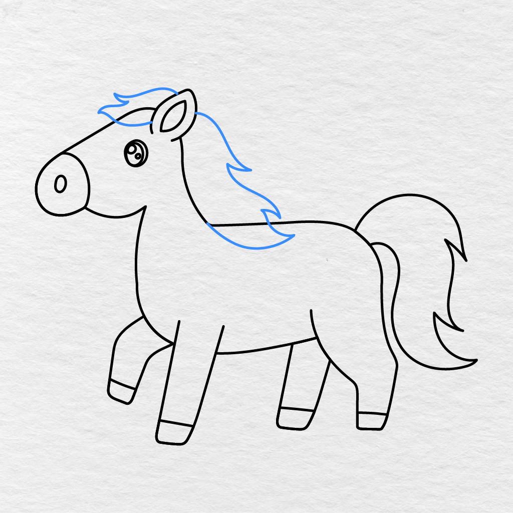 Step 11 Showing A Flowing Pointed Mane Added From The Forehead Down The Horse’s Neck.