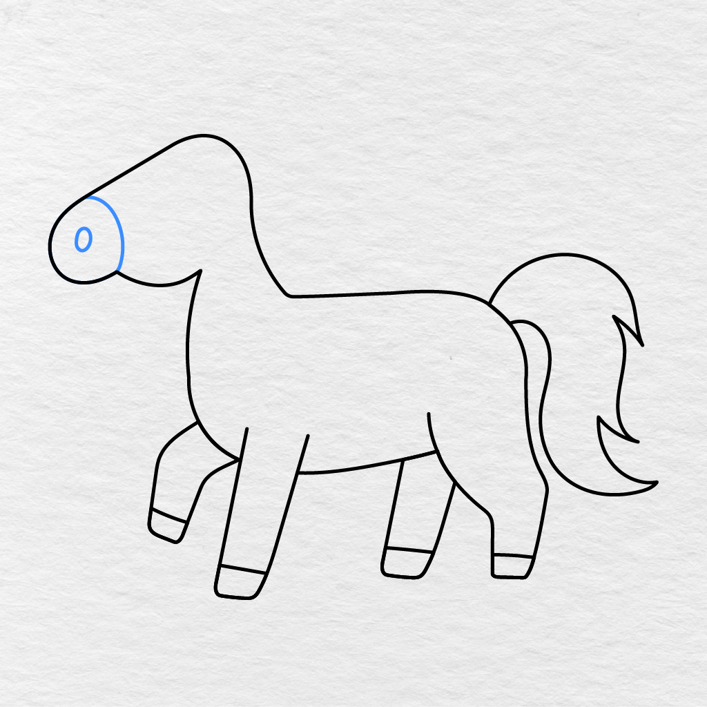 Step 7 Showing A Curved Muzzle And Small Oval Nostril Added To The Horse’s Face.