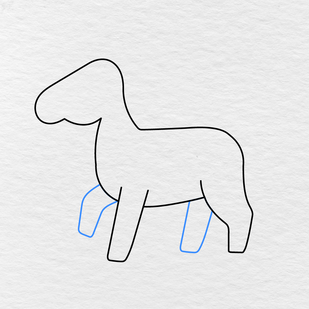 Step 4 Showing The Raised Front Leg And Remaining Back Leg Added To The Horse.