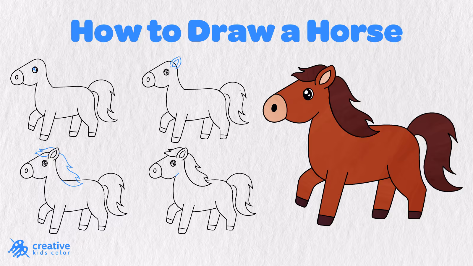 How To Draw A Horse Step By Step In 13 Easy Stages With A Finished Reddish Brown Horse.