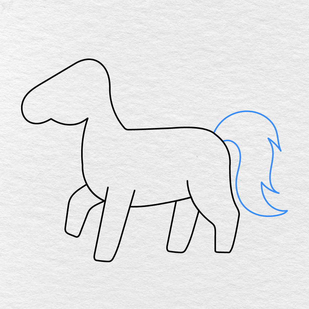 Step 5 Showing A Large Flowing Tail Added To The Back Of The Horse.