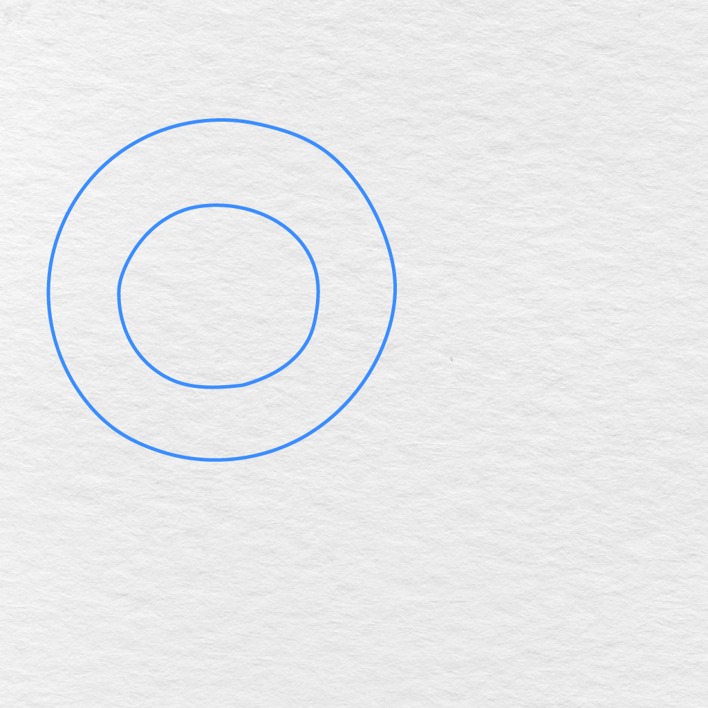 Step 1 Showing Two Circles Drawn For The Lion’s Head And Large Mane.
