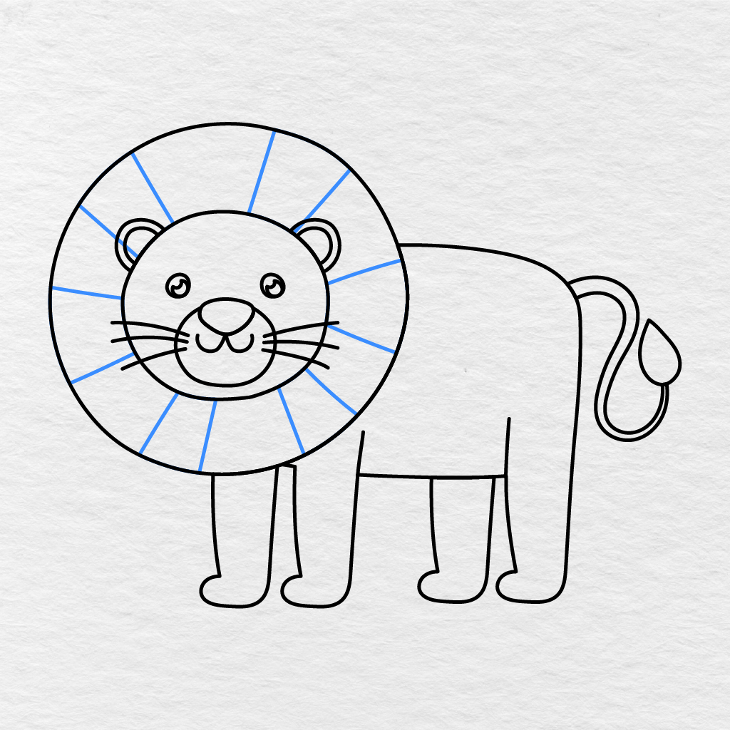 Step 12 Showing Lines Added Around The Lion’s Mane To Divide It Into Sections.