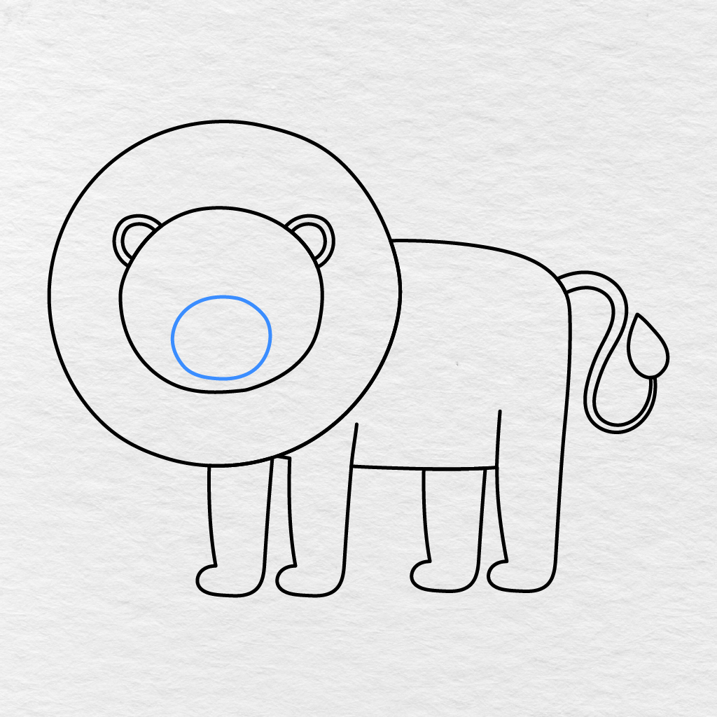 Step 8 Showing A Rounded Muzzle Added Near The Lower Middle Of The Lion’s Face.
