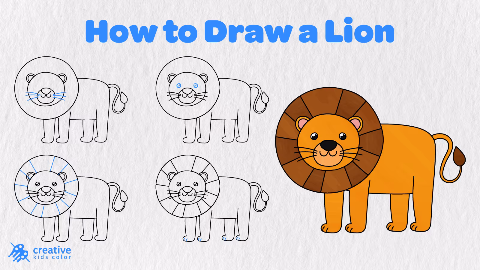 How To Draw A Lion Step By Step In 14 Easy Stages With A Finished Golden Orange Lion.
