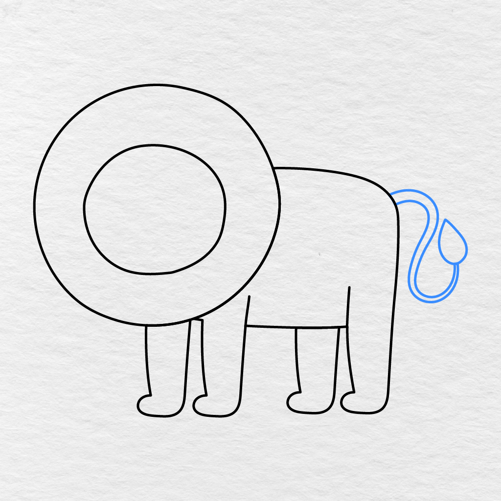 Step 6 Showing A Curved Tail With A Pointed Fluffy Tip Added Behind The Lion.