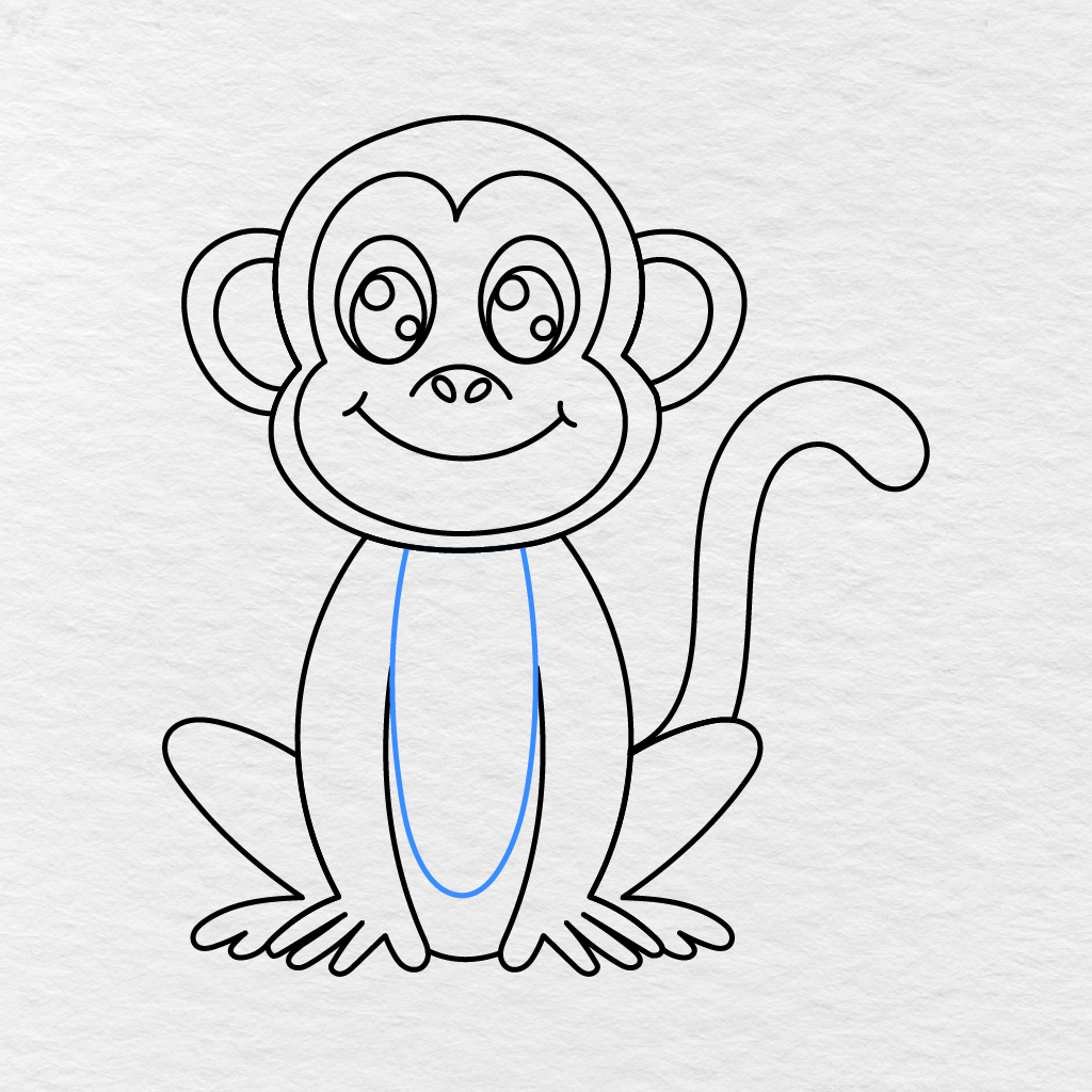 Step 13 Showing A Long Rounded Belly Shape Added Inside The Monkey’s Body.