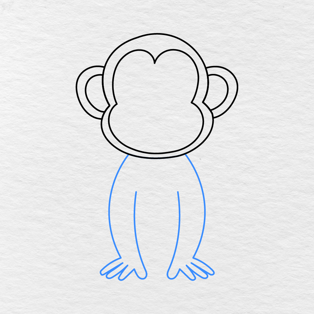 Step 4 Showing The Monkey’s Rounded Body, Long Arms, Hands, And Fingers.