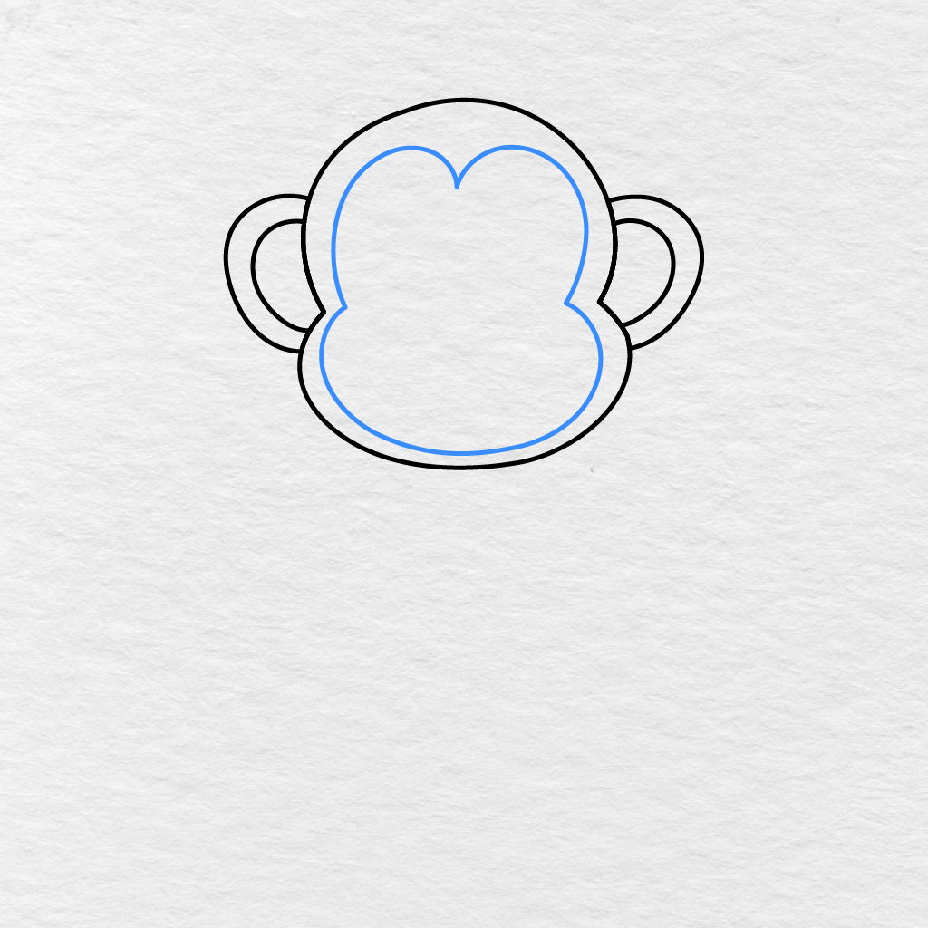 Step 3 Showing A Large Curved Face Outline Added Inside The Monkey’s Head.