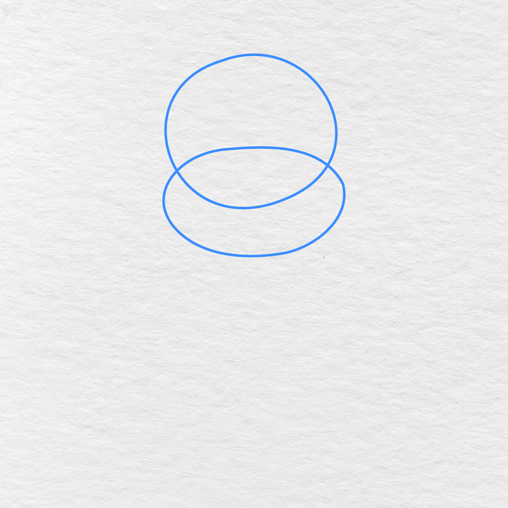 Step 1 Showing Two Overlapping Shapes Drawn As Guidelines For The Monkey’s Head.