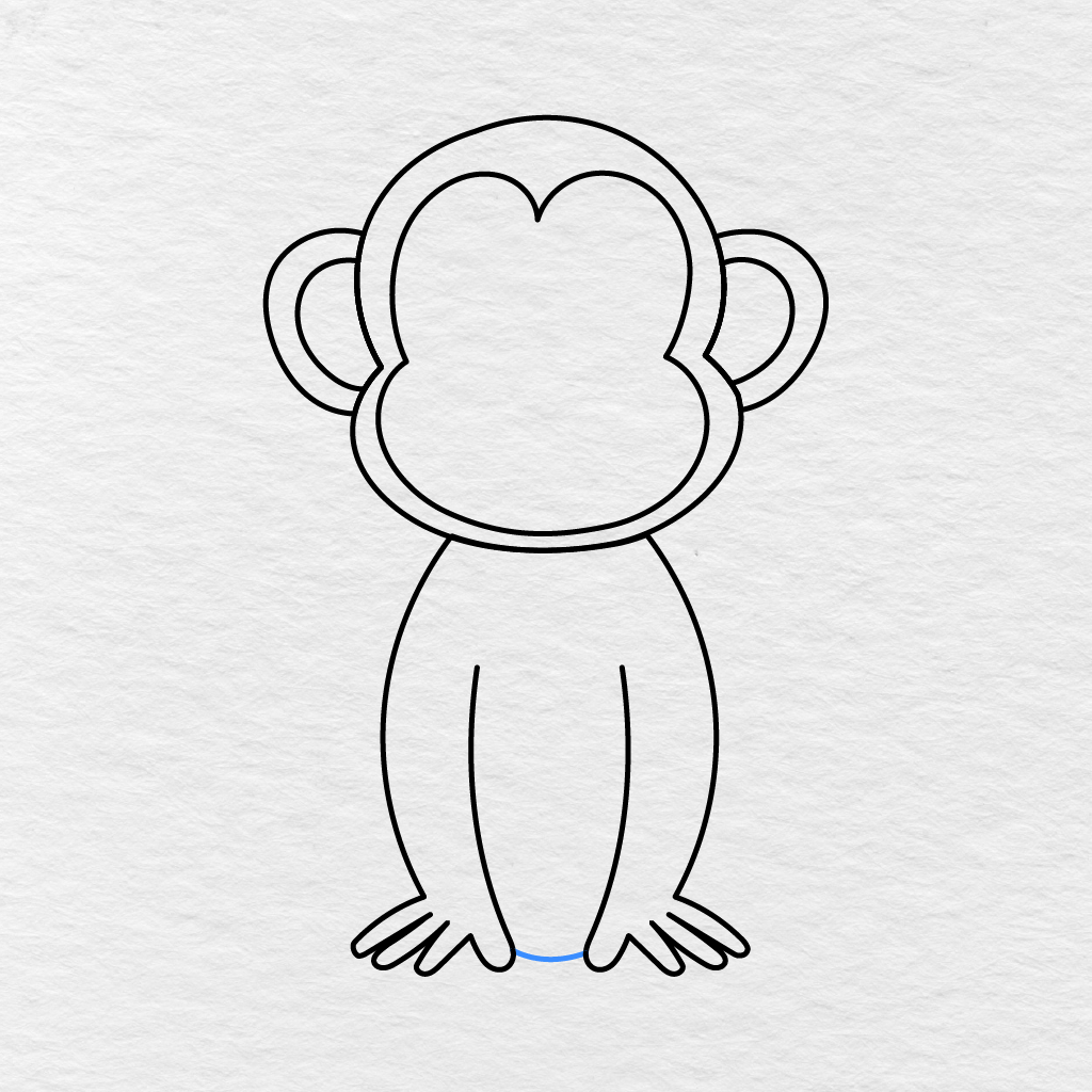 Step 5 Showing A Short Curved Line Added Between The Monkey’s Arms To Close The Lower Body.
