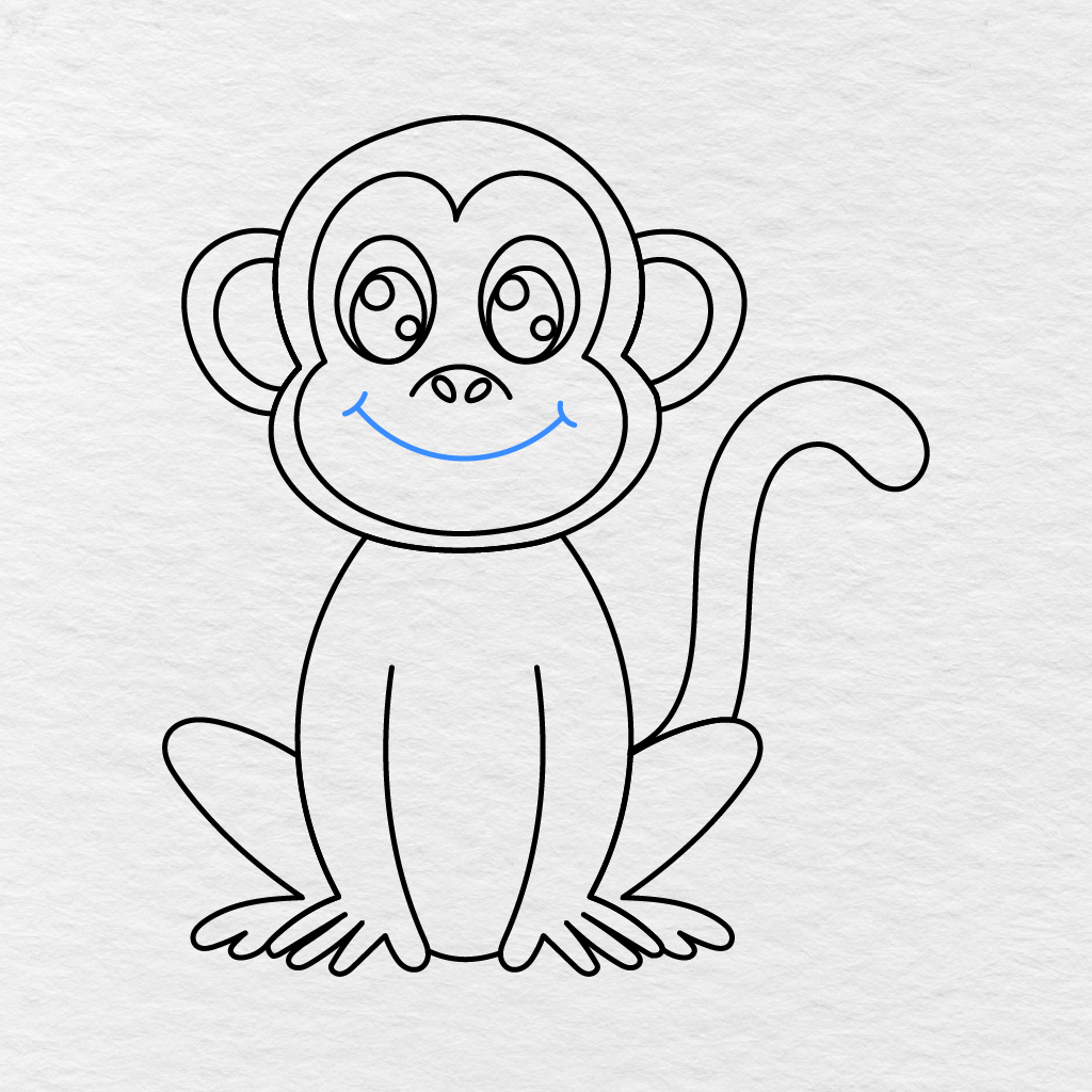 Step 12 Showing A Long Curved Smile With Small Lines Added At Both Ends.