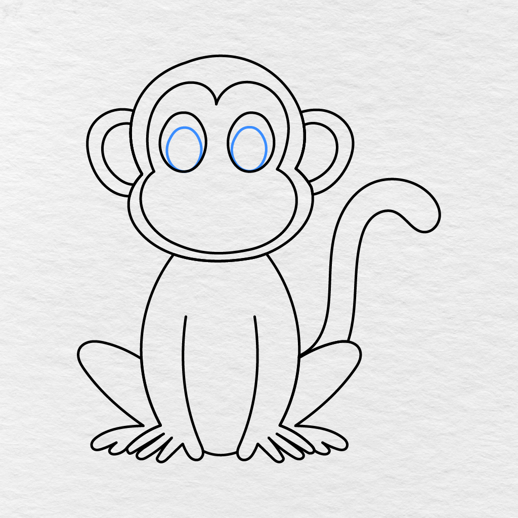 Step 9 Showing Two Oval Pupils Added Inside The Monkey’s Eyes.