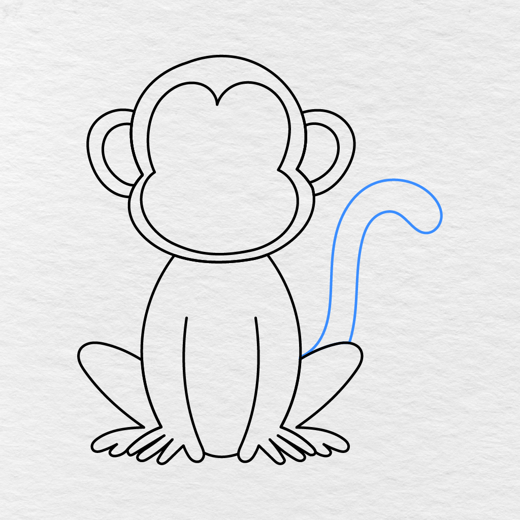 Step 7 Showing A Long Curved Tail With A Hooked End Added To The Monkey’s Body.