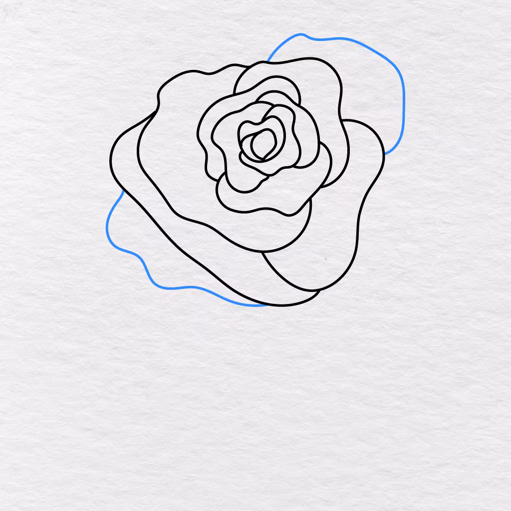 Step 8 Showing Another Layer Of Large Curved Petals Added Around The Rose.