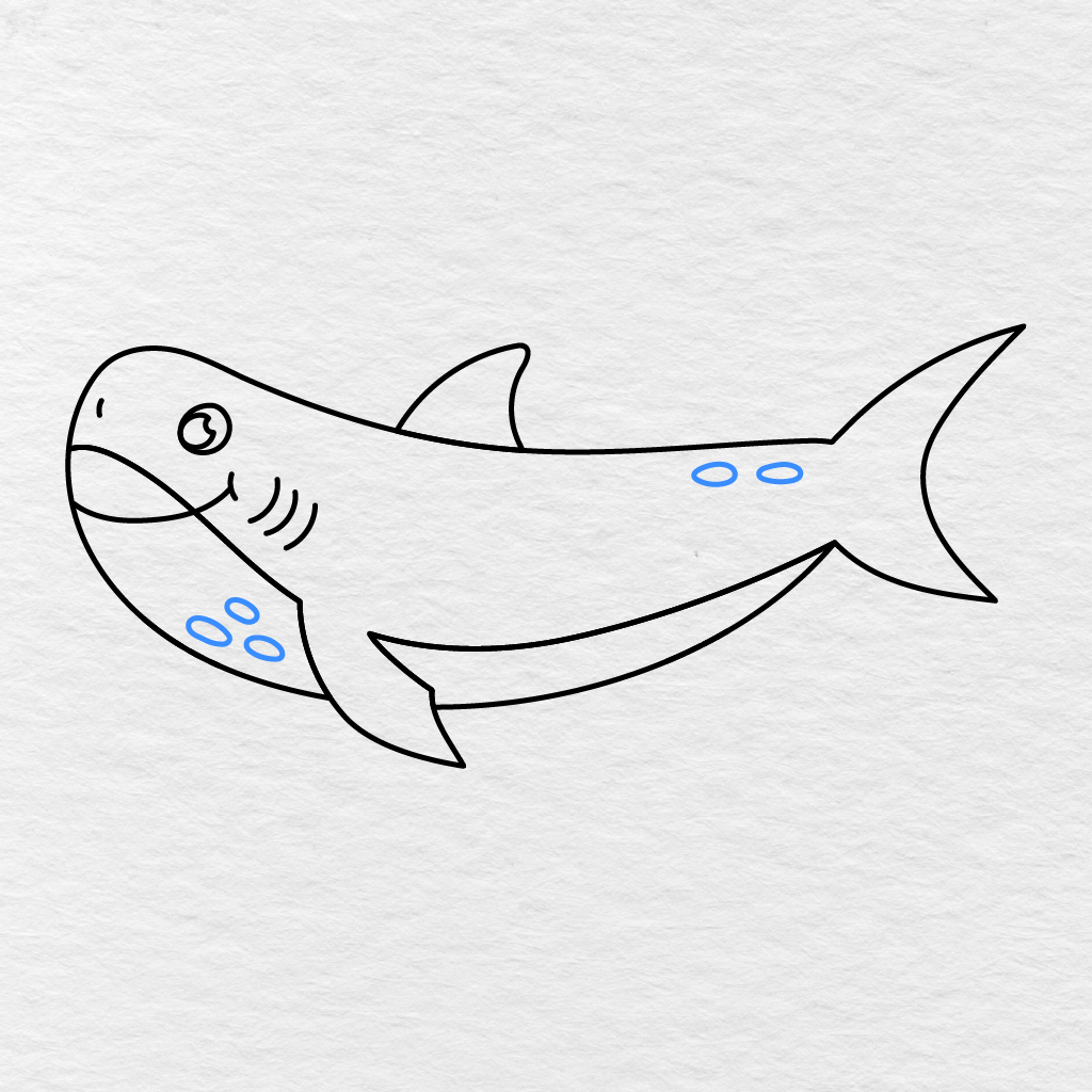 Step 10 Showing Five Oval Spots Added To The Shark’s Underbelly And Upper Body.