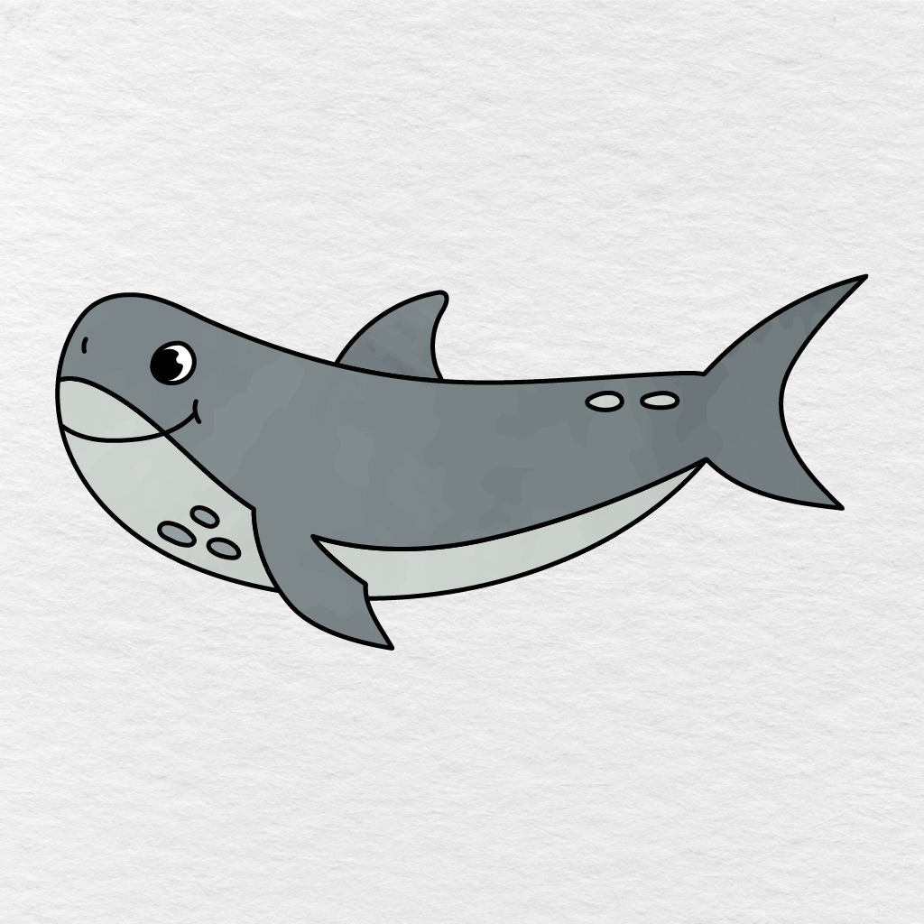 Step 11 Showing The Finished Shark Colored Medium And Light Gray With A Black Eye.