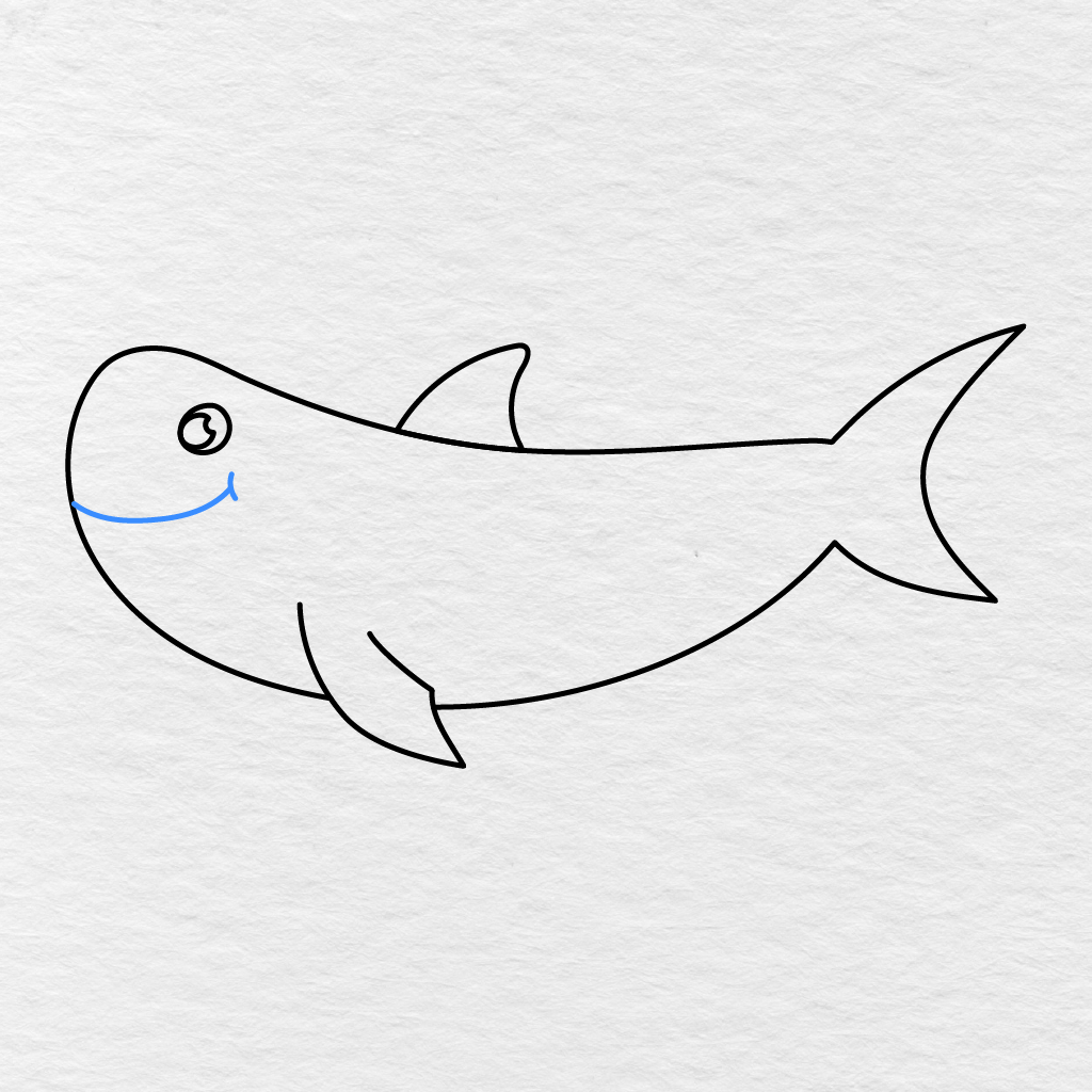 Step 6 Showing A Long Curved Smiling Mouth Added To The Shark’s Head.