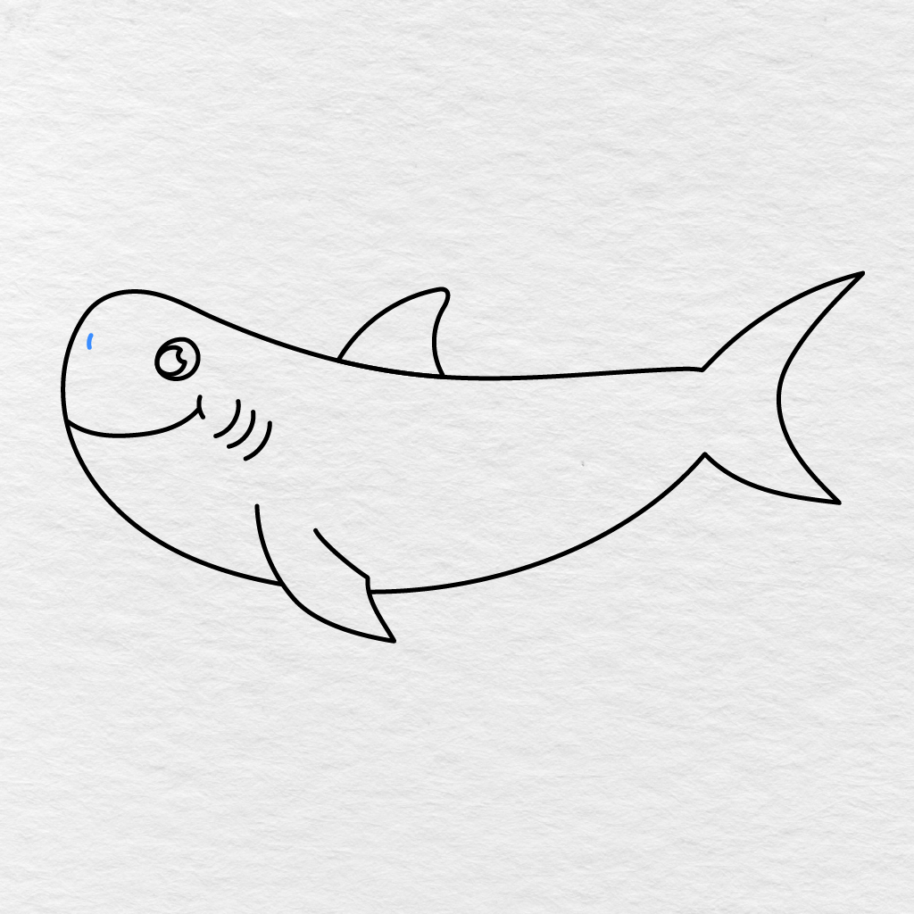 Step 8 Showing A Small Curved Nostril Added Above The Shark’s Mouth.