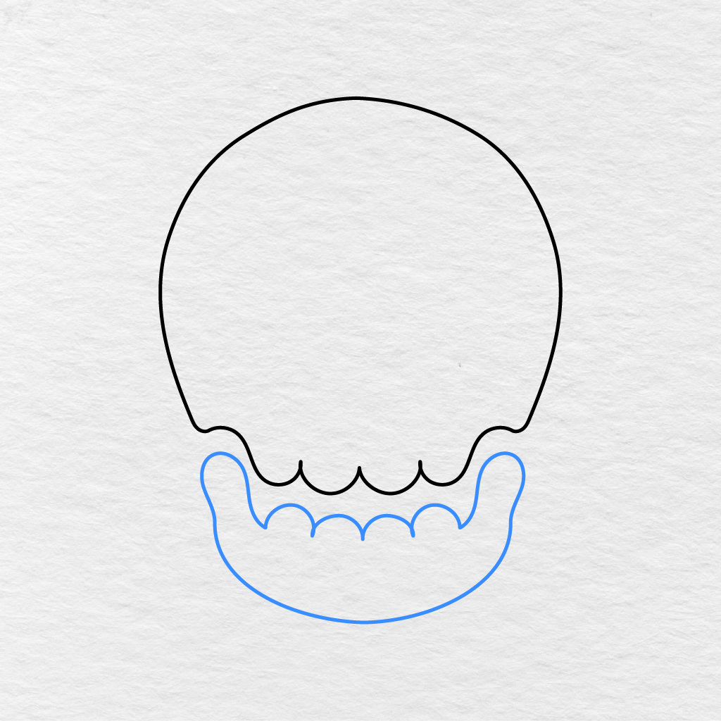 Step 2 Showing A Curved Lower Jaw Added Beneath The Skull Outline.