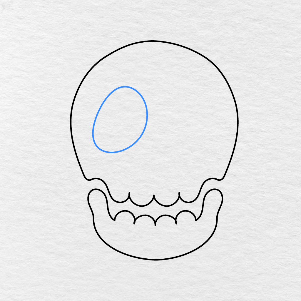 Step 3 Showing A Large Oval Eye Socket Added To The Left Side Of The Skull.