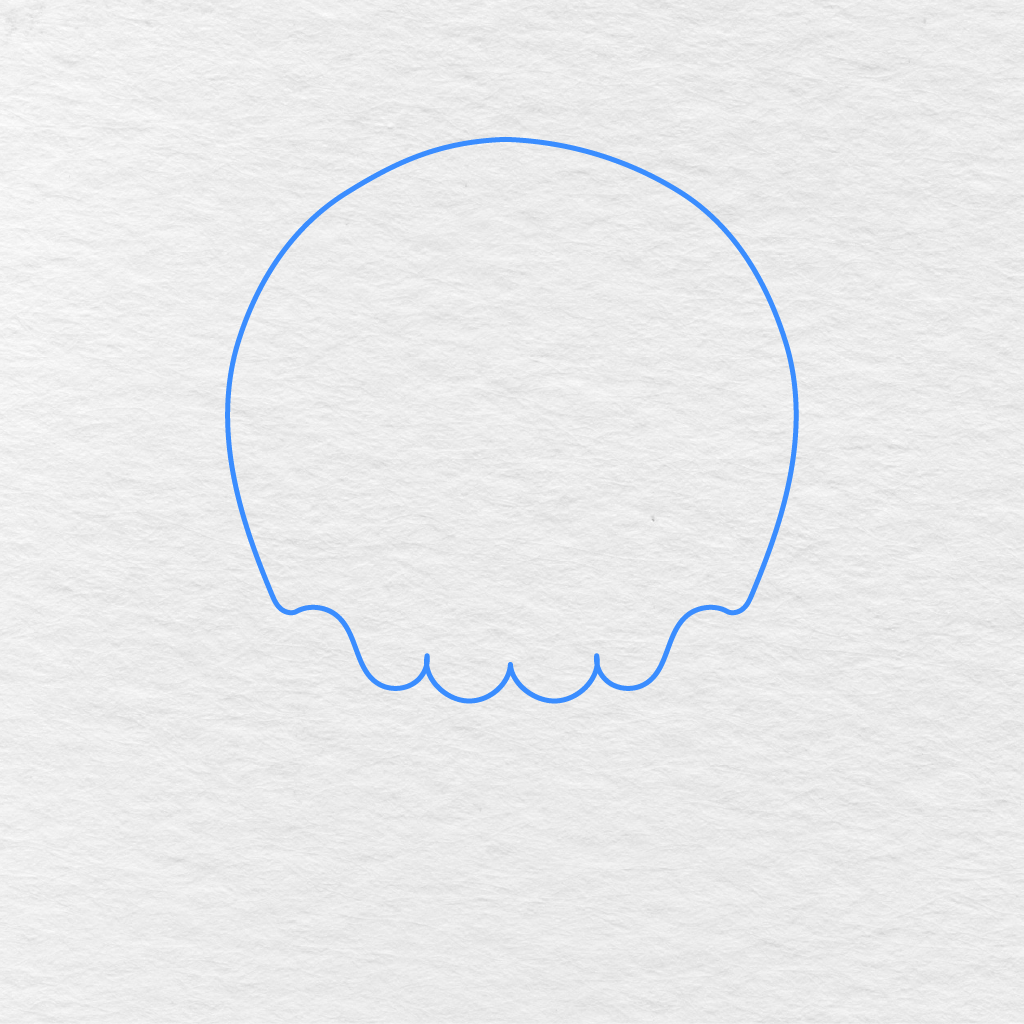 Step 1 Showing A Large Rounded Outline Drawn For The Upper Part Of The Skull.