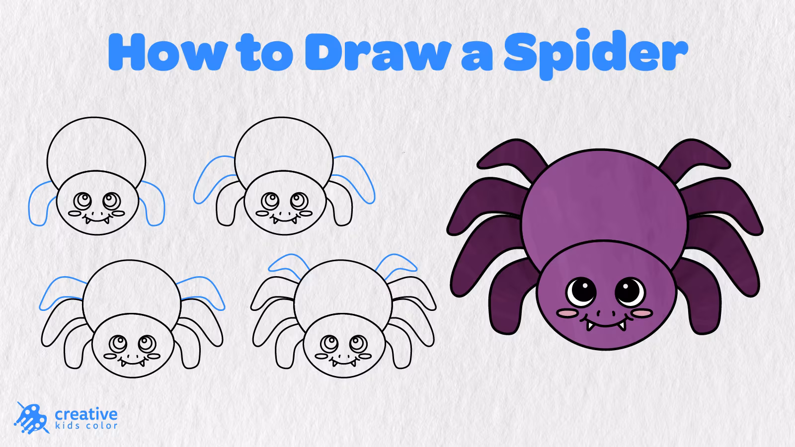 How To Draw A Spider Step By Step With Eleven Simple Stages And A Finished Purple Spider Drawing.