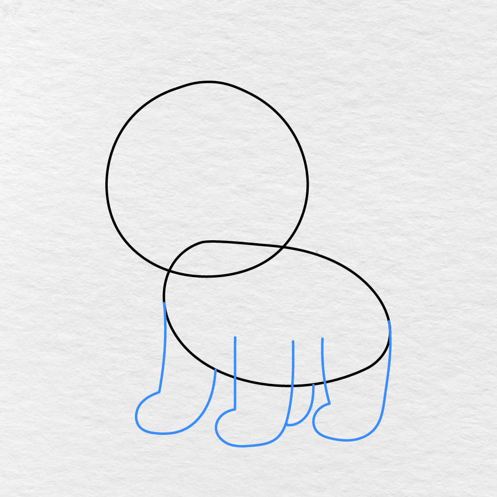 Step 2 Showing Four Legs With Rounded Paws Added Beneath The Tiger’s Body.