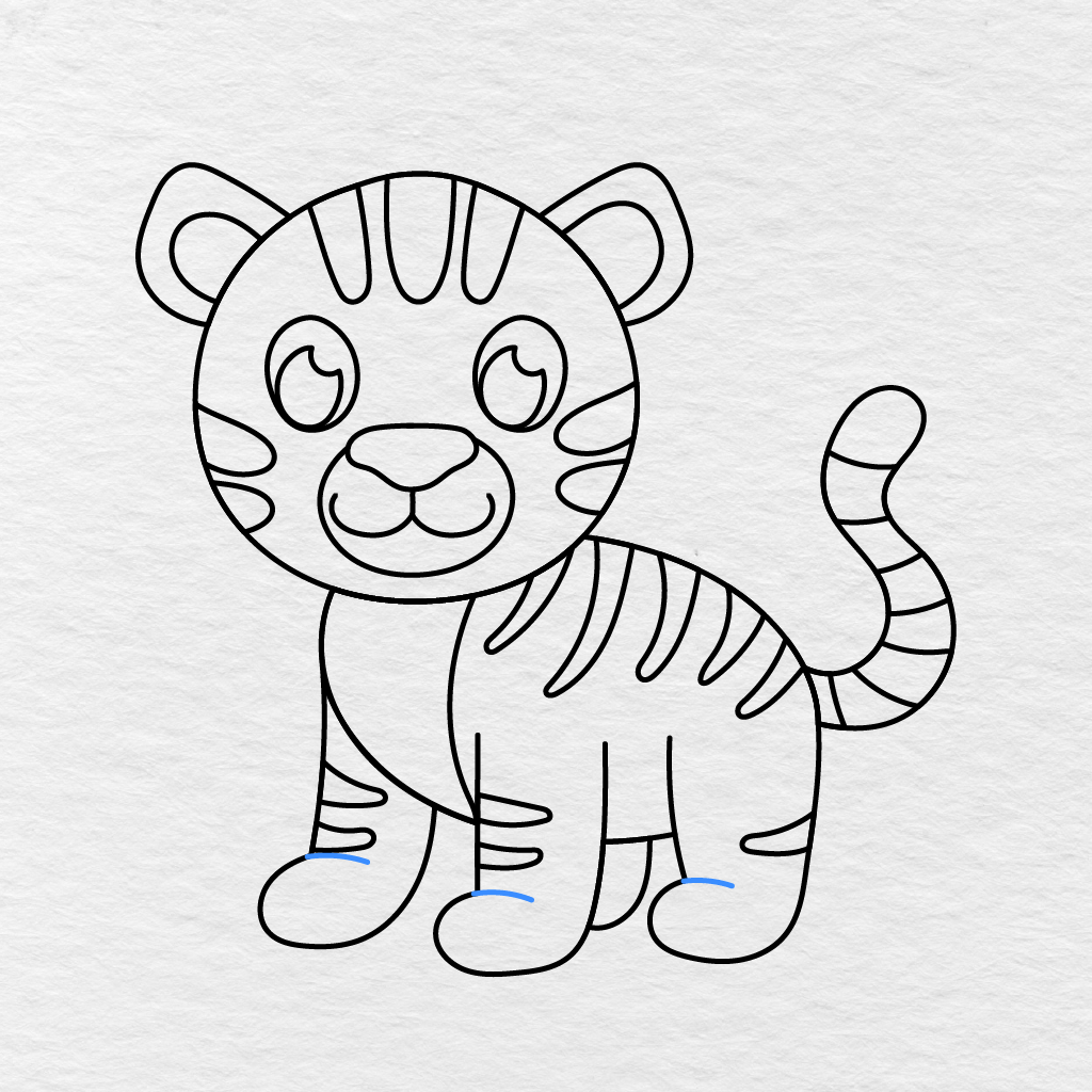 Step 14 Showing Curved Lines Added Across The Three Large Visible Paws.