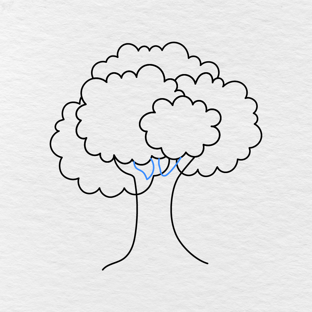 Step 7 Showing Several Curved Branches Added Between The Tree Trunk And Leafy Crown.