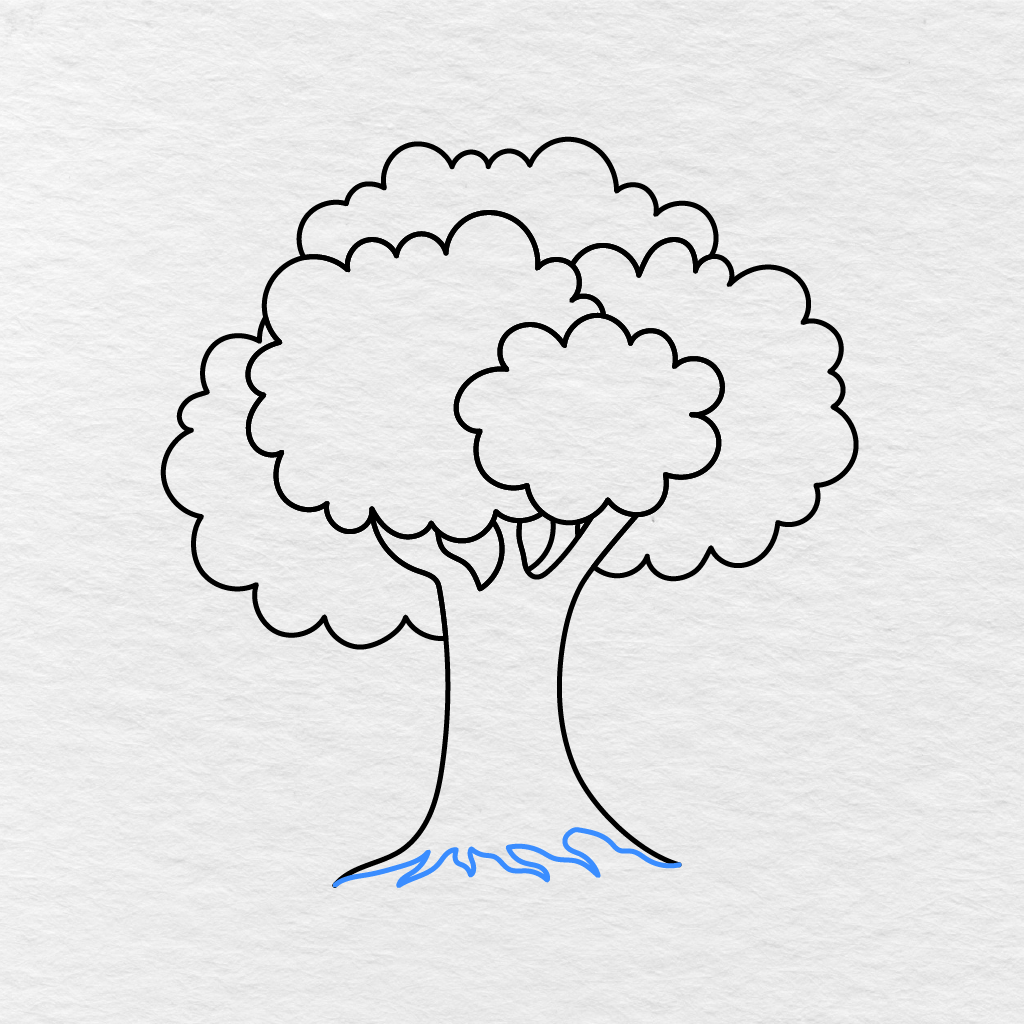 Step 8 Showing Pointed Roots Added Along The Bottom Of The Tree Trunk.