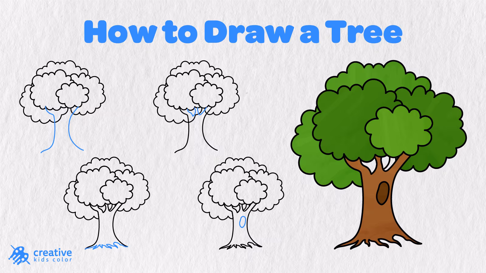 How To Draw A Tree Step By Step In 10 Easy Stages With A Finished Green And Brown Tree.