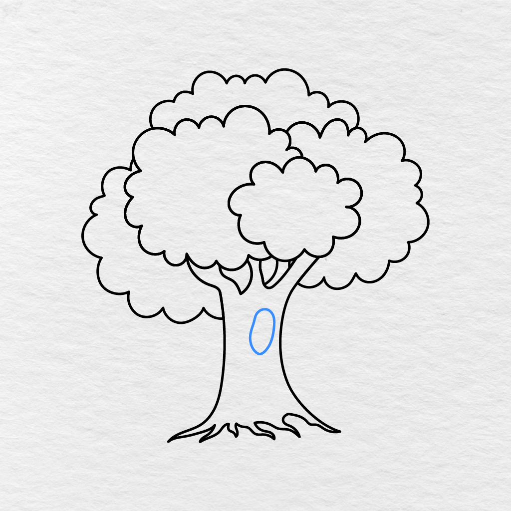 Step 9 Showing A Small Oval Knot Added Inside The Tree Trunk.