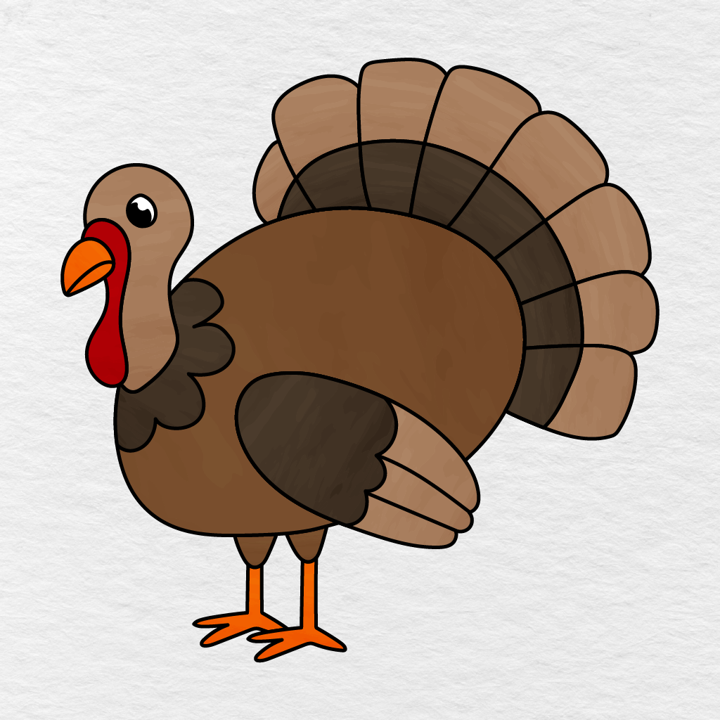 Step 16 Showing The Finished Turkey Colored Brown, Orange, Red, And Black.