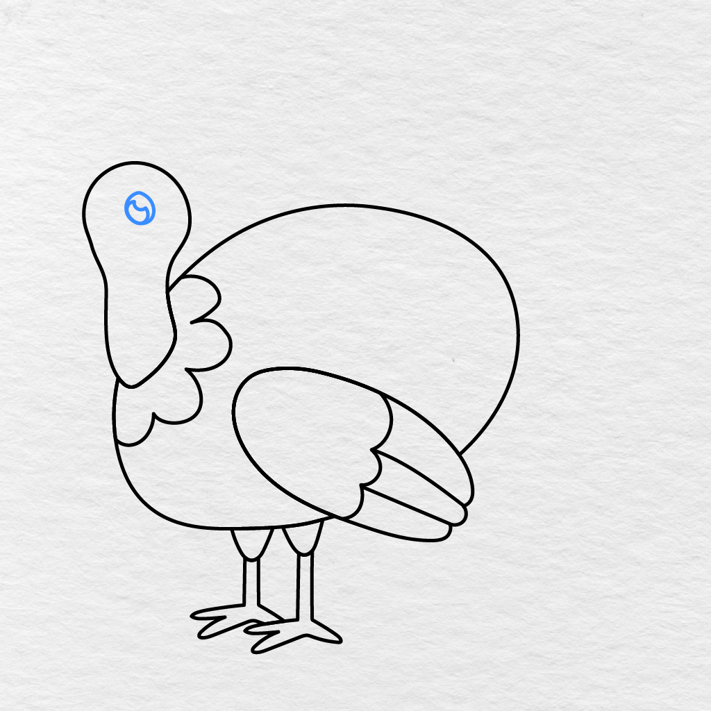 Step 8 Showing A Small Round Eye With Two Highlight Details Added To The Turkey’s Head.