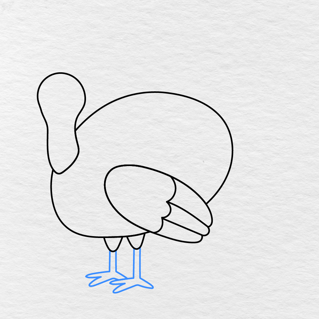 Step 6 Showing The Turkey’s Lower Legs, Feet, And Pointed Toes.
