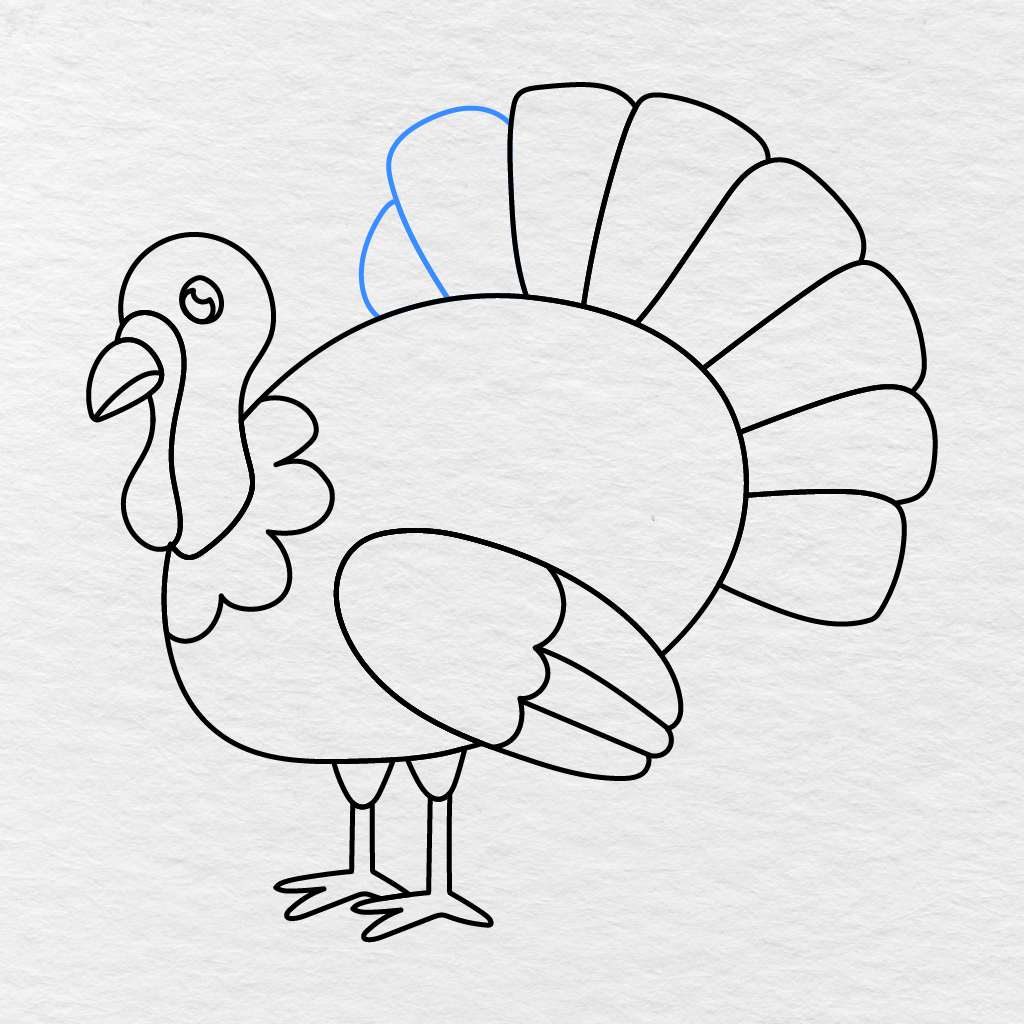 Step 14 Showing The Remaining Rounded Feathers Added To Complete The Turkey’s Tail Fan.