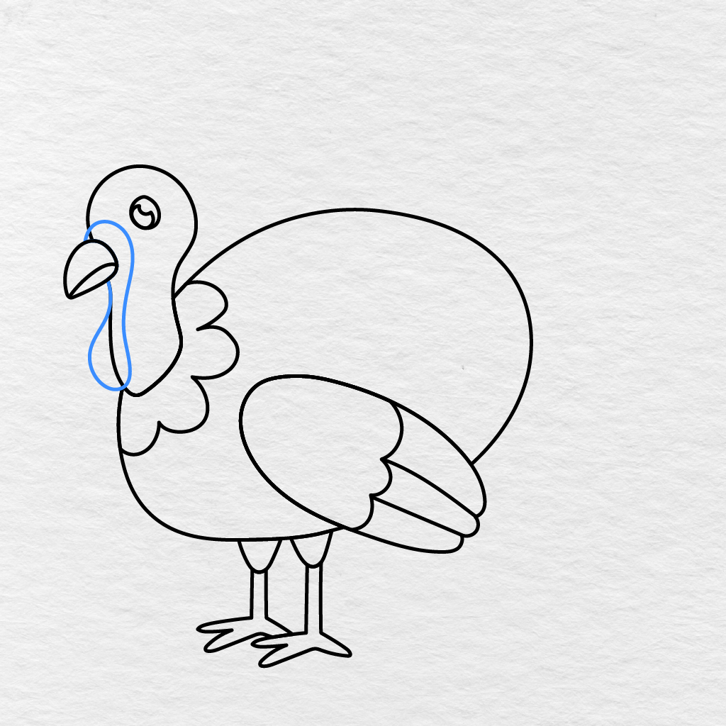 Step 10 Showing A Long Curved Wattle Added Beside The Beak And Along The Neck.