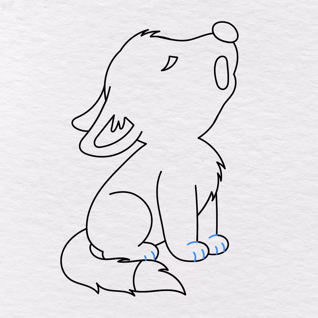 Step 10 Showing Short Curved Lines Added To Separate The Toes On The Visible Paws.