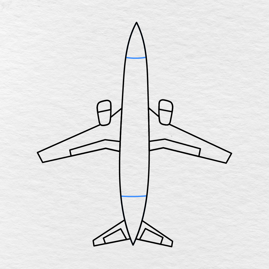Step 8 Showing Curved Section Lines Added Near The Front And Back Of The Airplane Body.