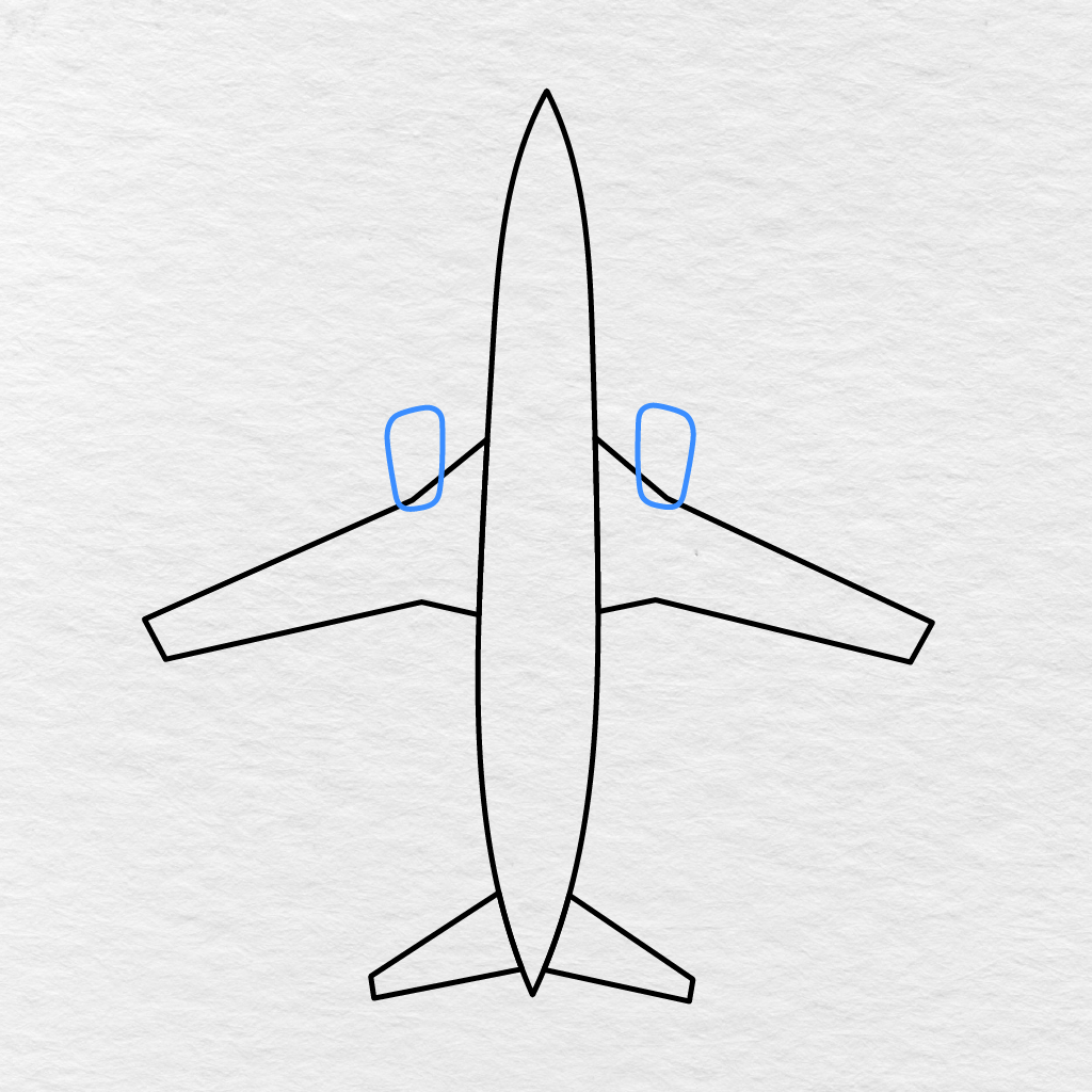Step 4 Showing Two Rounded Engines Added Above The Airplane’s Main Wings.